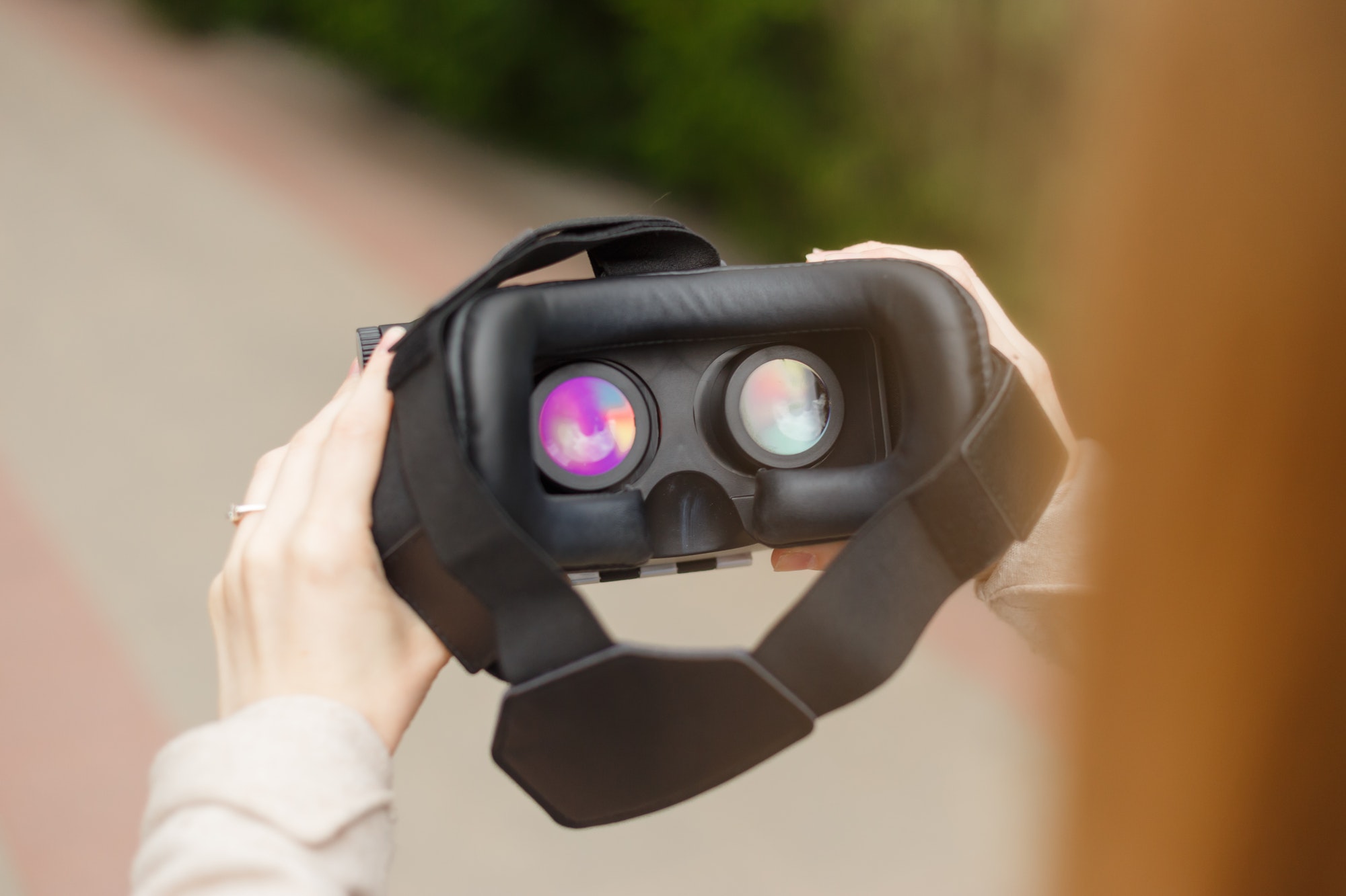 Modern technology vr headset in woman hands